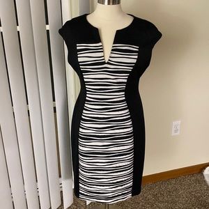 Sexy  black white pattern fitted dress